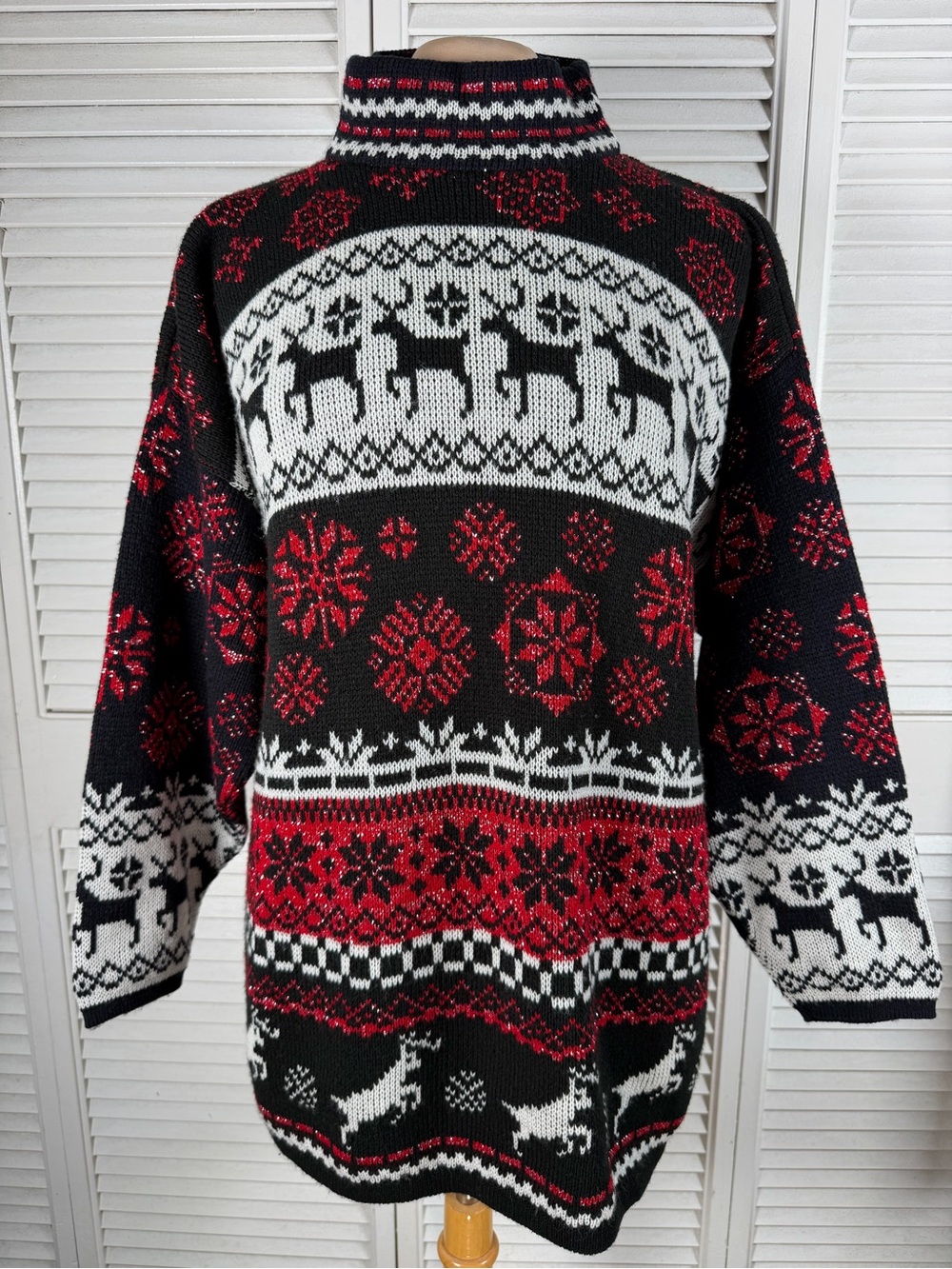 Jessica Roberts Vintage Fair Isle Reindeer Turtleneck Christmas Sweater XL